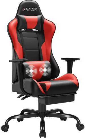 Gaming Chairs, Computer Chair with Footrest and Massage Lumbar Support, Height Adjustable Game Chair with Headrest and Swivel Seat (Red) Gaming Chairs, Computer Chair with Footrest and Massage Lumbar Support, Height Adjustable Game Chair with Headrest and Swivel Seat (Red)