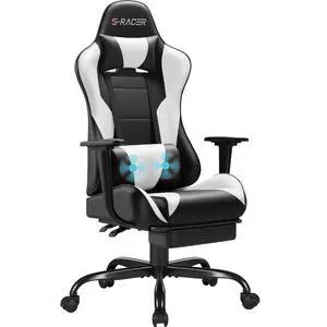Gaming Chairs, Computer Chair with Footrest and Massage Lumbar Support, Height Adjustable Game Chair with Headrest and Swivel Seat (White) Gaming Chairs, Computer Chair with Footrest and Massage Lumbar Support, Height Adjustable Game Chair with Headrest and Swivel Seat (White)