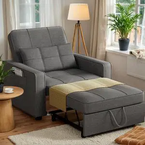 Sleeper Chair, 3-in-1 Convertible Sleeper Sofa Bed for Adults, Linen Fabric Pull Out Chair Bed with Adjustable Backrest, Couches for Living Room, Apartment, Office, Small Space (Dark Gray) Sleeper Chair, 3-in-1 Convertible Sleeper Sofa Bed for Adults, Linen Fabric Pull Out Chair Bed with Adjustable Backrest, Couches for Living Room, Apartment, Office, Small Space (Dark Gray)