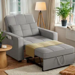 Sleeper Chair, 3-in-1 Convertible Sleeper Sofa Bed for Adults, Linen Fabric Pull Out Chair Bed with Adjustable Backrest, Couches for Living Room, Apartment, Office, Small Space (Light Gray) Sleeper Chair, 3-in-1 Convertible Sleeper Sofa Bed for Adults, Linen Fabric Pull Out Chair Bed with Adjustable Backrest, Couches for Living Room, Apartment, Office, Small Space (Light Gray)