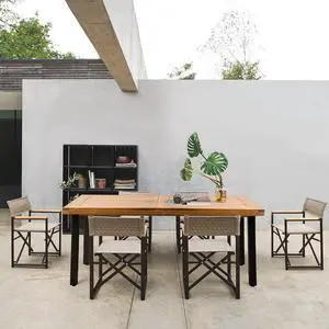 Dining Table for 6 Acacia Wood Indoor Outdoor Home Kitchen Table with Iron Legs Large Rectangular Patio Table for Deck, Sunroom Dining Table for 6 Acacia Wood Indoor Outdoor Home Kitchen Table with Iron Legs Large Rectangular Patio Table for Deck, Sunroom