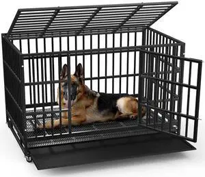 48 Inch Heavy Duty Indestructible Dog Crate, 500lbs Capacity Escape Proof Double Door Kennel with Lockable Wheels, 36" Tall XL Dog Cage with 0.8" Steel Tubes, Removable Tray, Black 48 Inch Heavy Duty Indestructible Dog Crate, 500lbs Capacity Escape Proof Double Door Kennel with Lockable Wheels, 36" Tall XL Dog Cage with 0.8" Steel Tubes, Removable Tray, Black