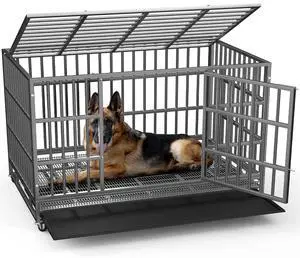 48 Inch Heavy Duty Indestructible Dog Crate, 500lbs Capacity Escape Proof Double Door Kennel with Lockable Wheels, 36" Tall XL Dog Cage with 0.8" Steel Tubes, Removable Tray, Silver 48 Inch Heavy Duty Indestructible Dog Crate, 500lbs Capacity Escape Proof Double Door Kennel with Lockable Wheels, 36" Tall XL Dog Cage with 0.8" Steel Tubes, Removable Tray, Silver