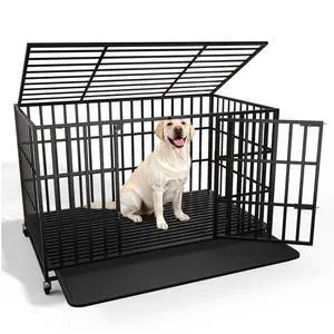 48 Inch Heavy Duty Dog Crate, Indestructible Dog Kennel Indoor, Escape Proof Pet Cage for Large Dogs, High Anxiety Dog Crate with Double Door, Lockable Wheels & Removable Tray 48 Inch Heavy Duty Dog Crate, Indestructible Dog Kennel Indoor, Escape Proof Pet Cage for Large Dogs, High Anxiety Dog Crate with Double Door, Lockable Wheels & Removable Tray