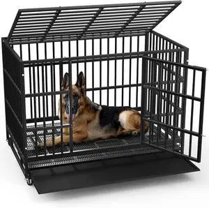 42 Inch Heavy Duty Indestructible Dog Crate, High Capacity Escape Proof Double Door Kennel with Lockable Wheels, 35" Tall Medium Dog Cage with 0.8" Steel Tubes, Removable Tray, Black 42 Inch Heavy Duty Indestructible Dog Crate, High Capacity Escape Proof Double Door Kennel with Lockable Wheels, 35" Tall Medium Dog Cage with 0.8" Steel Tubes, Removable Tray, Black