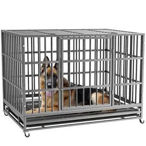 38 Inch Heavy Duty Indestructible Dog Crate, High Capacity Escape Proof Double Door Kennel with Lockable Wheels, Small Metal Dog Cage with Reinforced Steel Tubes, Removable Tray, Silver 38 Inch Heavy Duty Indestructible Dog Crate, High Capacity Escape Proof Double Door Kennel with Lockable Wheels, Small Metal Dog Cage with Reinforced Steel Tubes, Removable Tray, Silver