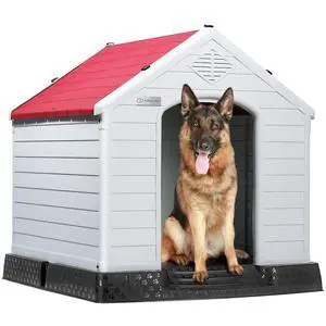 Durable Waterproof Plastic Dog House for Small to Large Sized Dogs, Indoor Outdoor Doghouse Puppy Shelter with Elevated Floor, Easy to Assemble (Red, 34''L*31''W*32''H) Durable Waterproof Plastic Dog House for Small to Large Sized Dogs, Indoor Outdoor Doghouse Puppy Shelter with Elevated Floor, Easy to Assemble (Red, 34''L*31''W*32''H)