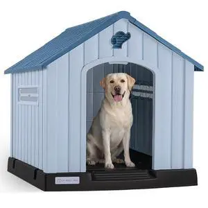 Durable Waterproof Plastic Dog House for Small to Medium Sized Dogs, Indoor Outdoor Doghouse with Air Vents and Elevated Floor, Easy to Assemble (Blue, 33.5" L x 31.5" W x 33.9" H) Durable Waterproof Plastic Dog House for Small to Medium Sized Dogs, Indoor Outdoor Doghouse with Air Vents and Elevated Floor, Easy to Assemble (Blue, 33.5" L x 31.5" W x 33.9" H)