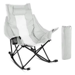 Outdoor Folding Rocking Camping Chair for Adults, Portable Oversized Heavy Duty Camping Rocker, Folding Lawn Chair for Outside Use with Cup Holder, Cooler Bag and Side Pocket, Gray Outdoor Folding Rocking Camping Chair for Adults, Portable Oversized Heavy Duty Camping Rocker, Folding Lawn Chair for Outside Use with Cup Holder, Cooler Bag and Side Pocket, Gray