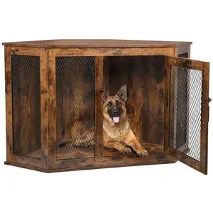 52 Inch Corner Dog Crate Furniture, Wooden Dog Kennel End Table, Decorative Pet Crate Indoor Use, Furniture Style Dog House for Small/Medium/Large Dog, Dog Cage TV Stand (Brown, 52 inch) 52 Inch Corner Dog Crate Furniture, Wooden Dog Kennel End Table, Decorative Pet Crate Indoor Use, Furniture Style Dog House for Small/Medium/Large Dog, Dog Cage TV Stand (Brown, 52 inch)