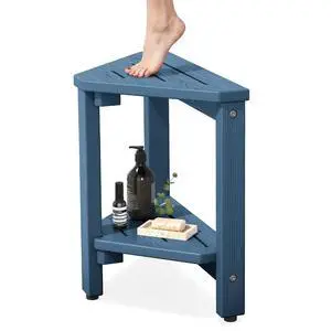 15" Shower Foot Rest for Shaving Legs, Waterproof Corner Shower Stool for Inside Shower, HDPE Shower Bench with Storage Shelf, Load 360Lbs, Indoor/Outdoor Use, Blue 15" Shower Foot Rest for Shaving Legs, Waterproof Corner Shower Stool for Inside Shower, HDPE Shower Bench with Storage Shelf, Load 360Lbs, Indoor/Outdoor Use, Blue
