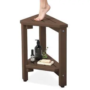 15" Shower Foot Rest for Shaving Legs, Waterproof Corner Shower Stool for Inside Shower, HDPE Shower Bench with Storage Shelf, Load 360Lbs, Indoor/Outdoor Use, Brown 15" Shower Foot Rest for Shaving Legs, Waterproof Corner Shower Stool for Inside Shower, HDPE Shower Bench with Storage Shelf, Load 360Lbs, Indoor/Outdoor Use, Brown