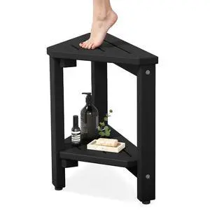 15" Shower Foot Rest for Shaving Legs, Waterproof Corner Shower Stool for Inside Shower, HDPE Shower Bench with Storage Shelf, Load 360Lbs, Indoor/Outdoor Use, Black 15" Shower Foot Rest for Shaving Legs, Waterproof Corner Shower Stool for Inside Shower, HDPE Shower Bench with Storage Shelf, Load 360Lbs, Indoor/Outdoor Use, Black