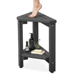 15" Shower Foot Rest for Shaving Legs, Waterproof Corner Shower Stool for Inside Shower, HDPE Shower Bench with Storage Shelf, Load 360Lbs, Indoor/Outdoor Use, Grey 15" Shower Foot Rest for Shaving Legs, Waterproof Corner Shower Stool for Inside Shower, HDPE Shower Bench with Storage Shelf, Load 360Lbs, Indoor/Outdoor Use, Grey