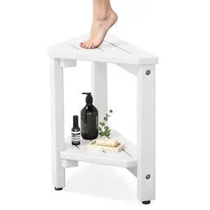 15" Shower Foot Rest for Shaving Legs, Waterproof Corner Shower Stool for Inside Shower, HDPE Shower Bench with Storage Shelf, Load 360Lbs, Indoor/Outdoor Use, White 15" Shower Foot Rest for Shaving Legs, Waterproof Corner Shower Stool for Inside Shower, HDPE Shower Bench with Storage Shelf, Load 360Lbs, Indoor/Outdoor Use, White