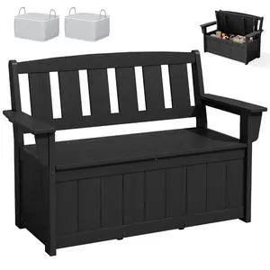 HDPE Outdoor Storage Bench, All-Weather Deck Box with Waterproof Storage Bags, 57 Gallon Dual-Use Seat & Organizer Deck Boxes for Patio, Garden Tools & Pool (Dark Black) HDPE Outdoor Storage Bench, All-Weather Deck Box with Waterproof Storage Bags, 57 Gallon Dual-Use Seat & Organizer Deck Boxes for Patio, Garden Tools & Pool (Dark Black)