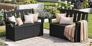 HDPE Outdoor Storage Bench Set of 2, All-Weather, UV-Resistant Deck Box with Waterproof Storage Bags, 57 Gallon Dual-Use Seat & Organizer Deck Boxes,Dark Black (Cushions not Included) HDPE Outdoor Storage Bench Set of 2, All-Weather, UV-Resistant Deck Box with Waterproof Storage Bags, 57 Gallon Dual-Use Seat & Organizer Deck Boxes,Dark Black (Cushions not Included)