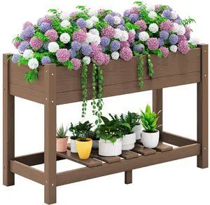 Raised Garden Bed with Legs, 43"×17"×30" Large HDPE Elevated Planter Box for Vegetables Flower Herb Patio, All Weather Use- Brown Raised Garden Bed with Legs, 43"×17"×30" Large HDPE Elevated Planter Box for Vegetables Flower Herb Patio, All Weather Use- Brown