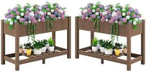 Raised Garden Bed with Legs Set of 2, 43"×17"×30" Large HDPE Elevated Planter Box for Vegetables Flower Herb Patio, All Weather Use- Brown Raised Garden Bed with Legs Set of 2, 43"×17"×30" Large HDPE Elevated Planter Box for Vegetables Flower Herb Patio, All Weather Use- Brown