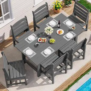 Patio Dining Sets for 6 Person, HDPE Dining Set with 6 Armless Chairs, Gray Patio Dining Sets for 6 Person, HDPE Dining Set with 6 Armless Chairs, Gray