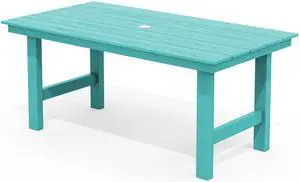6-Person Outdoor Dining Table - 67" Rectangle HDPE Patio Table with Center Umbrella Hole, Weatherproof, Aruba 6-Person Outdoor Dining Table - 67" Rectangle HDPE Patio Table with Center Umbrella Hole, Weatherproof, Aruba