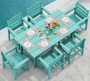 7-Piece Patio Table Set, Outdoor HDPE Dining Furniture with Umbrella Hole, All Weather Table and Chairs for Lawn, Garden, Poolside, Aruba 7-Piece Patio Table Set, Outdoor HDPE Dining Furniture with Umbrella Hole, All Weather Table and Chairs for Lawn, Garden, Poolside, Aruba
