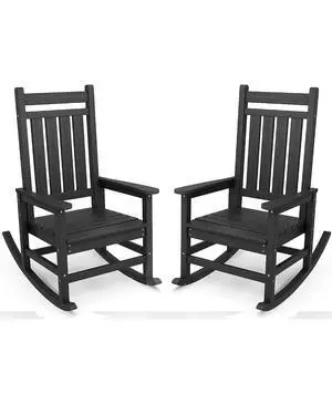 Outdoor Rocking Chair Set of 2, HDPE Rocking Chairs for Adult, Black Outdoor Rocking Chair Set of 2, HDPE Rocking Chairs for Adult, Black