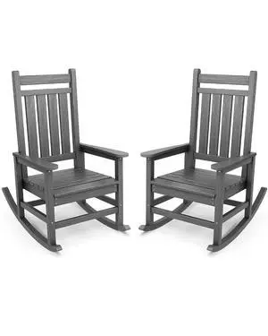 Outdoor Rocking Chair Set of 2, HDPE Rocking Chairs for Adult, All Weather Porch Rockers for Lawn Garden, Grey Outdoor Rocking Chair Set of 2, HDPE Rocking Chairs for Adult, All Weather Porch Rockers for Lawn Garden, Grey