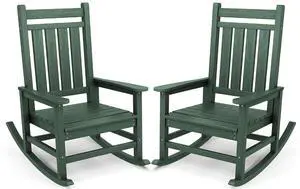 Oversized Outdoor Rocking Chair Set of 2, HDPE Rocker for Adults, Patio Rocking Chairs for Porch, Green Oversized Outdoor Rocking Chair Set of 2, HDPE Rocker for Adults, Patio Rocking Chairs for Porch, Green
