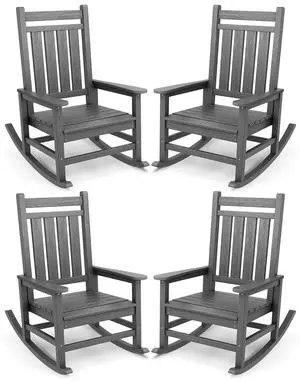 Oversized Outdoor Rocking Chair Set of 4, HDPE Rocker for Adults, Patio Rocking Chairs for Porch, Grey Oversized Outdoor Rocking Chair Set of 4, HDPE Rocker for Adults, Patio Rocking Chairs for Porch, Grey