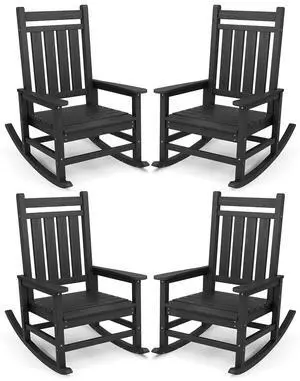 Oversized Outdoor Rocking Chair Set of 4, HDPE Rocker for Adults, Patio Rocking Chairs for Porch, Black Oversized Outdoor Rocking Chair Set of 4, HDPE Rocker for Adults, Patio Rocking Chairs for Porch, Black