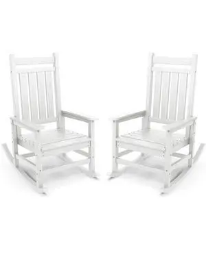Outdoor Rocking Chair, HDPE Rocking Chair for Adults, All Weather Porch Oversized Rockers for Lawn Garden, White Outdoor Rocking Chair, HDPE Rocking Chair for Adults, All Weather Porch Oversized Rockers for Lawn Garden, White