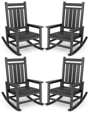 Outdoor Rocking Chair Set of 4, HDPE Rocking Chair for Adults, All Weather Porch Rocker for Lawn Garden, Unique Color Matching Each Chair Varies, Multi-Tone Black Outdoor Rocking Chair Set of 4, HDPE Rocking Chair for Adults, All Weather Porch Rocker for Lawn Garden, Unique Color Matching Each Chair Varies, Multi-Tone Black