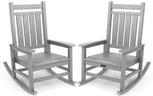 Oversized Outdoor Rocking Chair Set of 2, HDPE Rocker for Adults, Patio Rocking Chairs for Porch, Sliver Gray Oversized Outdoor Rocking Chair Set of 2, HDPE Rocker for Adults, Patio Rocking Chairs for Porch, Sliver Gray
