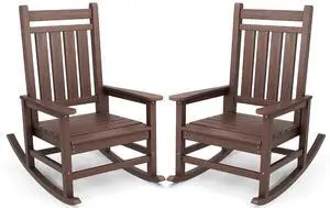 Oversized Outdoor Rocking Chair Set of 2, HDPE Rocker for Adults, Patio Rocking Chairs for Porch, Brown Oversized Outdoor Rocking Chair Set of 2, HDPE Rocker for Adults, Patio Rocking Chairs for Porch, Brown