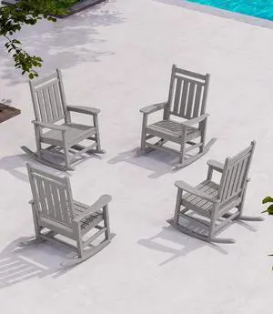 Oversized Outdoor Rocking Chair Set of 4, HDPE Rocker for Adults, Patio Rocking Chairs for Porch, Sliver Gray Oversized Outdoor Rocking Chair Set of 4, HDPE Rocker for Adults, Patio Rocking Chairs for Porch, Sliver Gray