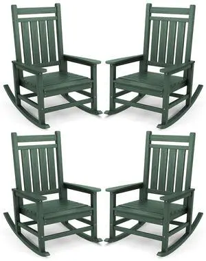 Oversized Outdoor Rocking Chair Set of 4, HDPE Rocker for Adults, Patio Rocking Chairs for Porch, Green Oversized Outdoor Rocking Chair Set of 4, HDPE Rocker for Adults, Patio Rocking Chairs for Porch, Green