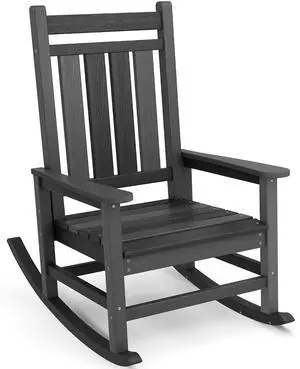 Outdoor Rocking Chair, HDPE Rocking Chair for Adults, All Weather Porch Rocker for Lawn Garden, Unique Color Matching Each Chair Varies, Multi-Tone Black Outdoor Rocking Chair, HDPE Rocking Chair for Adults, All Weather Porch Rocker for Lawn Garden, Unique Color Matching Each Chair Varies, Multi-Tone Black
