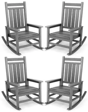 Outdoor Rocking Chair Set of 4, HDPE Rocking Chair for Adults, All Weather Porch Rocker for Lawn Garden, Unique Color Matching Each Chair Varies, Multi-Tone Grey Outdoor Rocking Chair Set of 4, HDPE Rocking Chair for Adults, All Weather Porch Rocker for Lawn Garden, Unique Color Matching Each Chair Varies, Multi-Tone Grey