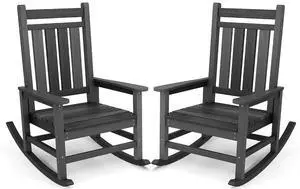 Outdoor Rocking Chair Set of 2, HDPE Rocking Chair for Adults, All Weather Porch Rocker for Lawn Garden, Unique Color Matching Each Chair Varies, Multi-Tone Black Outdoor Rocking Chair Set of 2, HDPE Rocking Chair for Adults, All Weather Porch Rocker for Lawn Garden, Unique Color Matching Each Chair Varies, Multi-Tone Black