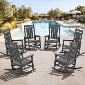 Oversized Outdoor Rocking Chair Set of 6, HDPE Patio Rocking Chair, All-Weather Porch Rocker for Balcony, Yard, Dark Gray Oversized Outdoor Rocking Chair Set of 6, HDPE Patio Rocking Chair, All-Weather Porch Rocker for Balcony, Yard, Dark Gray