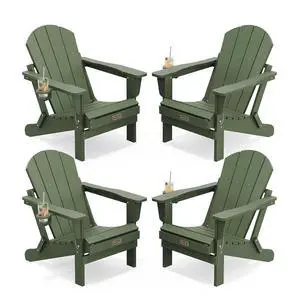 Adirondack Chair Set of 4, Weather Resistant HIPS Patio Chairs with Cup Holder for Patio Garden Outdoors Fire Pit- Army Adirondack Chair Set of 4, Weather Resistant HIPS Patio Chairs with Cup Holder for Patio Garden Outdoors Fire Pit- Army