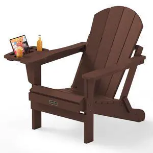 Folding Adirondack Chair for Outdoor, Paito Adirondack Chairs with 4 in 1 Cup Holder, All-Weather Patio Chairs with Wood Texture, Fire Pit Chairs for Deck Porch Garden Poolside -Coffee Folding Adirondack Chair for Outdoor, Paito Adirondack Chairs with 4 in 1 Cup Holder, All-Weather Patio Chairs with Wood Texture, Fire Pit Chairs for Deck Porch Garden Poolside -Coffee