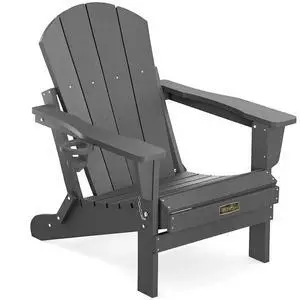 Folding Adirondack Chair with Cup Holder for Outdoor, All-Weather Patio Chairs with Wood Texture, Fire Pit Chairs for Deck Porch Garden - Gray Folding Adirondack Chair with Cup Holder for Outdoor, All-Weather Patio Chairs with Wood Texture, Fire Pit Chairs for Deck Porch Garden - Gray