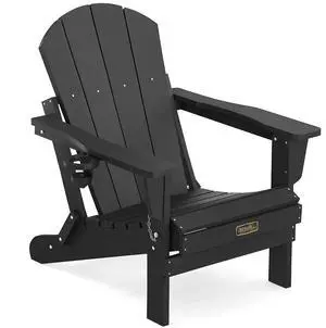 Folding Adirondack Chair with Cup Holer, Weather Resistant Adirondack Chairs for Outdoor, Patio, Lawn, Garden, Backyard Deck, Fire Pit - Black Folding Adirondack Chair with Cup Holer, Weather Resistant Adirondack Chairs for Outdoor, Patio, Lawn, Garden, Backyard Deck, Fire Pit - Black