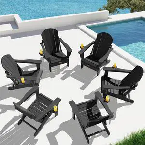 Folding Adirondack Chairs Set of 6, Patio Chairs Lawn Chair Outdoor Adirondack Chair with Cup Holder, Weather Resistant for Patio Deck Garden, Backyard, Fire Pit - Black Folding Adirondack Chairs Set of 6, Patio Chairs Lawn Chair Outdoor Adirondack Chair with Cup Holder, Weather Resistant for Patio Deck Garden, Backyard, Fire Pit - Black