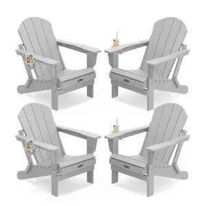 Folding Adirondack Chair Set of 4, Weather Resistant HIPS Patio Chairs with Cup Holder for Garden Outdoors Fire Pit- Spanish Gray Folding Adirondack Chair Set of 4, Weather Resistant HIPS Patio Chairs with Cup Holder for Garden Outdoors Fire Pit- Spanish Gray