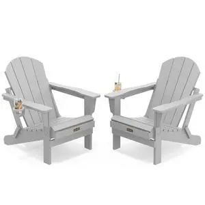 Foldable Adirondack Chair Set of 2, Weather Resistant for Patio Chairs with Cup Holder Patio Garden Outdoors Fire Pit-Space Grey Foldable Adirondack Chair Set of 2, Weather Resistant for Patio Chairs with Cup Holder Patio Garden Outdoors Fire Pit-Space Grey