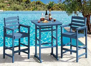 Balcony Adirondack Chairs and Table 3 Pieces Set, Adirondack Bar Height Chairs Set of 2 and Bar Table, Outdoor Bar Stools Set for Bistro, Poolside, Backyard, Blue Balcony Adirondack Chairs and Table 3 Pieces Set, Adirondack Bar Height Chairs Set of 2 and Bar Table, Outdoor Bar Stools Set for Bistro, Poolside, Backyard, Blue
