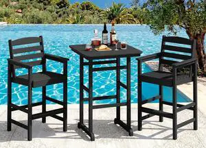 Balcony Adirondack Chairs and Table 3 Pieces Set, Adirondack Bar Height Chairs Set of 2 and Bar Table, Outdoor Bar Stools Set for Bistro, Poolside, Backyard, Black Balcony Adirondack Chairs and Table 3 Pieces Set, Adirondack Bar Height Chairs Set of 2 and Bar Table, Outdoor Bar Stools Set for Bistro, Poolside, Backyard, Black